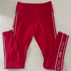 Zyia Women’s Athletic Red Logo Stripe Full Length Leggings size Medium 8-10